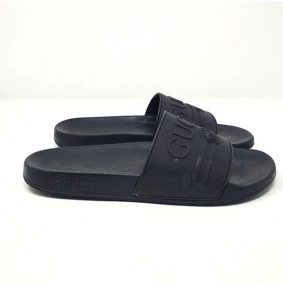 Gucci Logo Slides Rubber Sandals Slip On Black Italy Womens Size 40 US 10 - Picture 6 of 14